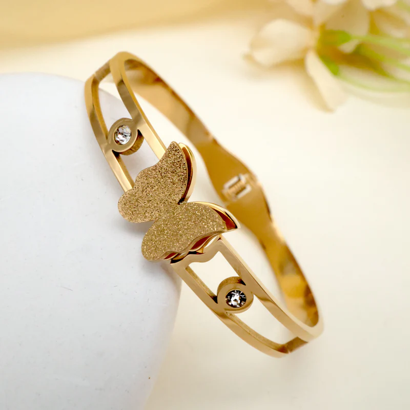 Gold Tone Anti Tarnish Bracelet For Women - Gold Butterfly